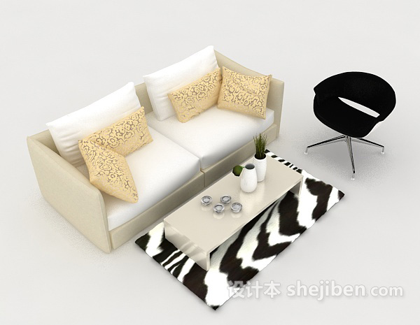 白色家居双人沙发3d模型下载