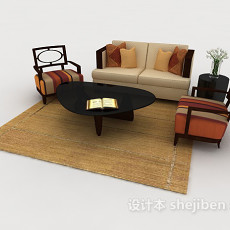 木质棕色个性组合沙发3d模型下载