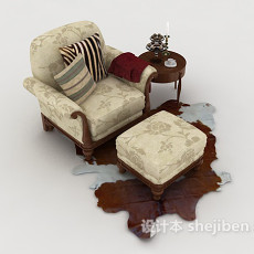 欧式复古花纹棕色单人沙发3d模型下载