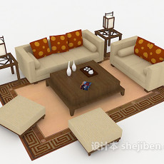 中式居家组合沙发3d模型下载