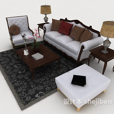 欧式木质家居灰色组合沙发3d模型下载