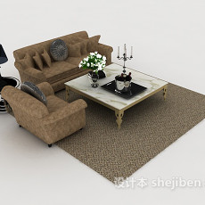 现代棕色木质组合沙发3d模型下载