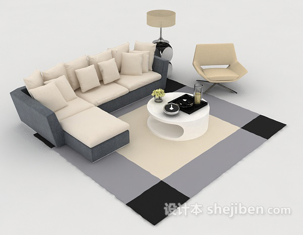 家居米黄色多人沙发3d模型下载