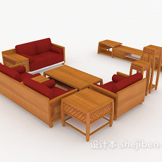 新中式实木组合沙发3d模型下载