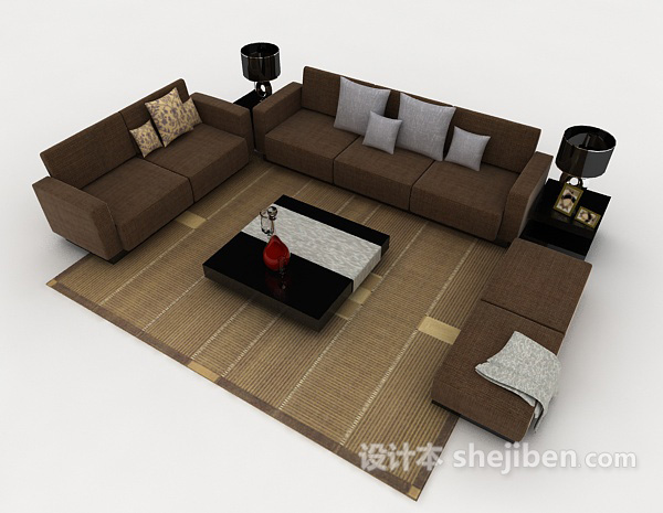现代简约棕色组合沙发