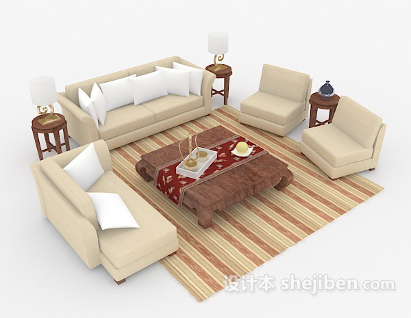 木质浅棕色组合沙发