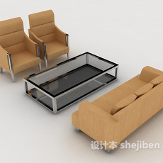 休闲棕色简约组合沙发3d模型下载