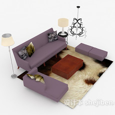 简约家居紫色组合沙发3d模型下载