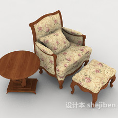 田园花朵家居单人沙发3d模型下载