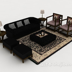 新中式大气木质组合沙发3d模型下载