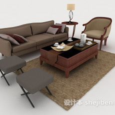 家居木质休闲棕色组合沙发3d模型下载