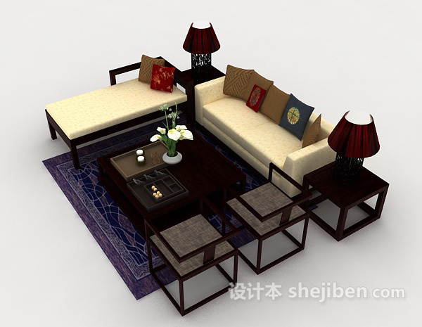 设计本新中式型组合沙发3d模型下载