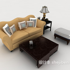 家居黄棕色双人沙发3d模型下载
