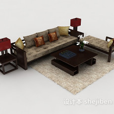家居木质棕色花纹组合沙发3d模型下载