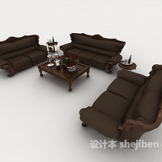 中式深棕色组合沙发3d模型下载