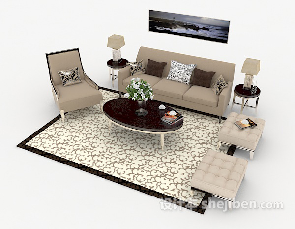 现代浅棕色简约组合沙发