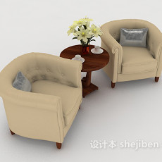 浅棕色木质桌椅组合3d模型下载