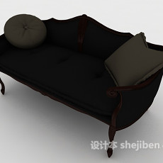 简欧黑色双人沙发3d模型下载