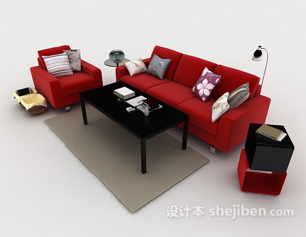 大红色现代组合沙发