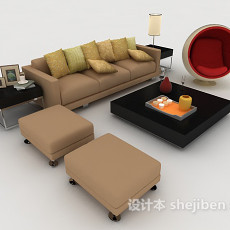 简约家居浅棕色组合沙发3d模型下载