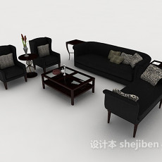 欧式简约黑色木质组合沙发3d模型下载