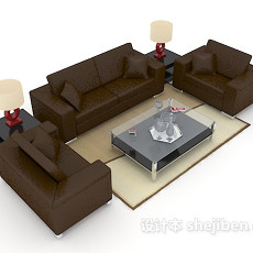 商务深棕色简单组合沙发3d模型下载