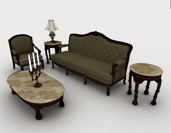 欧式复古绿色组合沙发3d模型下载