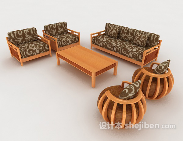 木质黄棕色组合沙发