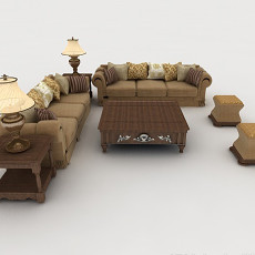 中式家居棕色组合沙发3d模型下载