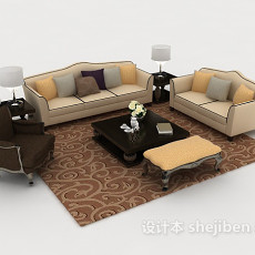 欧式家居木质组合沙发3d模型下载