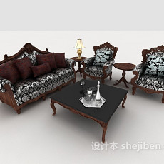 欧式复古花纹组合沙发3d模型下载