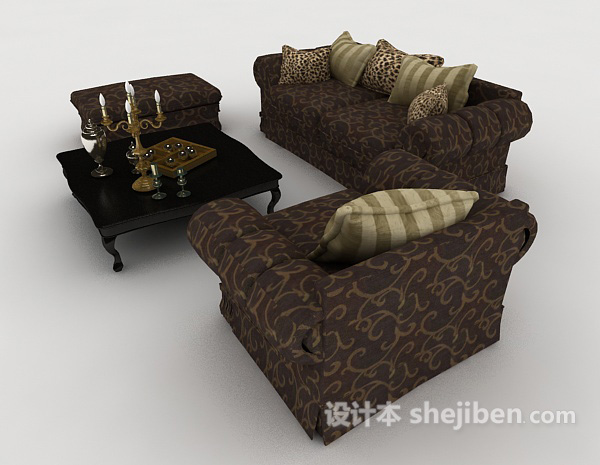 设计本欧式简单花纹组合沙发3d模型下载
