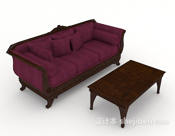 紫红色家居多人沙发3d模型下载