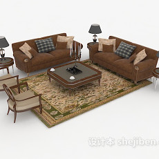中式复古棕色家居组合沙发3d模型下载