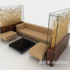休现代闲棕色简约组合沙发3d模型下载
