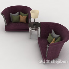 欧式紫色单人沙发组合3d模型下载