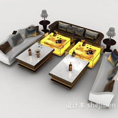 休闲包厢灰色组合沙发3d模型下载