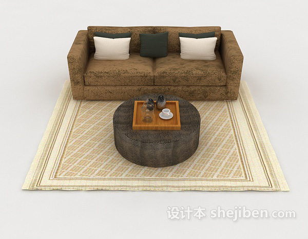 现代风格棕色简单家居双人沙发3d模型下载