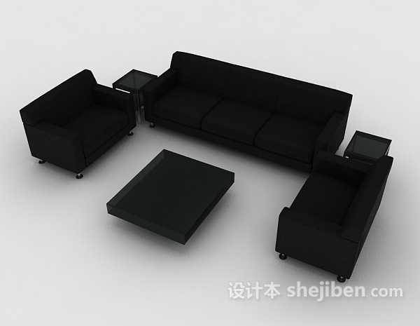 免费简约商务黑色组合沙发3d模型下载