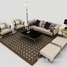 欧式简约木质家居组合沙发3d模型下载