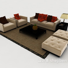 家居米黄色木质组合沙发3d模型下载