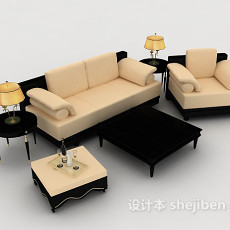 家居暖黄色组合沙发3d模型下载