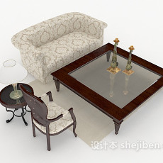 欧式简单家居组合沙发3d模型下载