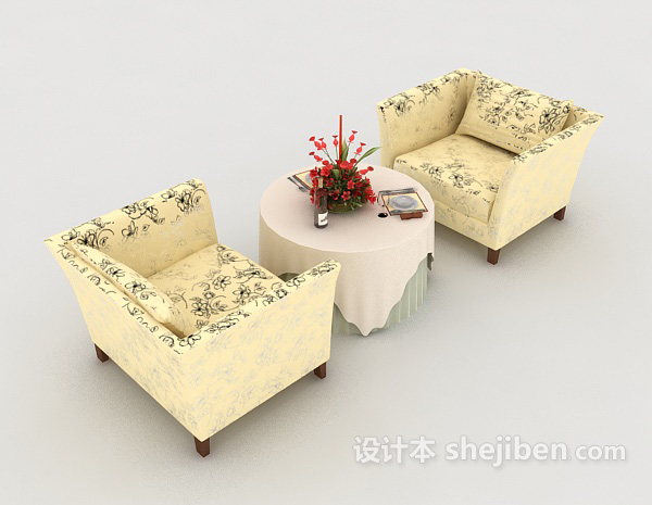 花纹黄色桌椅组合3d模型下载