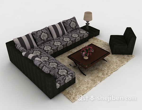 花纹黑色组合沙发