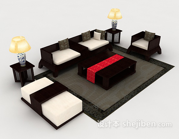 新中式实木型组合沙发