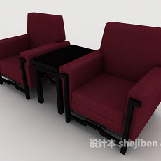 大红色中式单人沙发3d模型下载