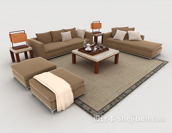简约木质浅棕色组合沙发