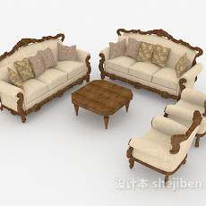 欧式棕色家居木质组合沙发3d模型下载
