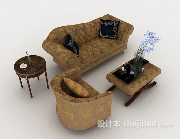 欧式花纹棕色组合沙发
